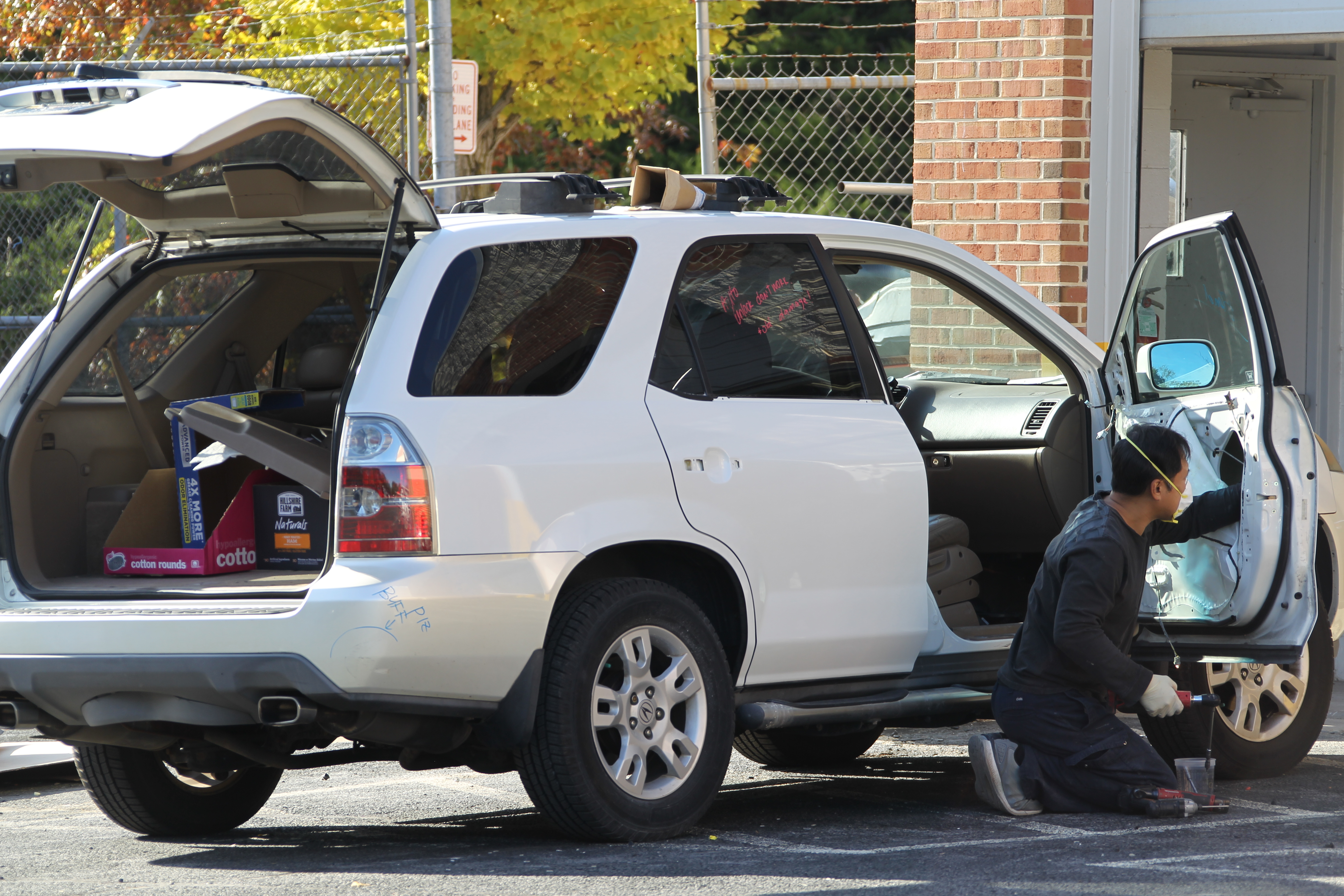 Fender and bumper repair in progress